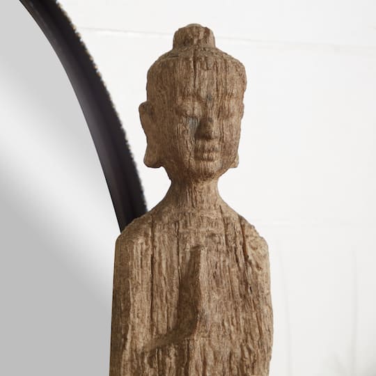 Beige Eclectic Polystone Sculpture, Buddha 32" x 5" x 4"